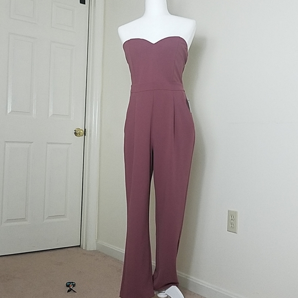 Express Pants - Express purple sweetheart neckline jumpsuit